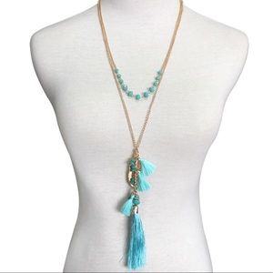 New Long necklace feather and tassel pendent